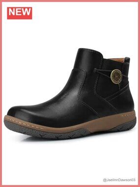 Women's Ankle Boots Slip On Square Toe Zipper Flat Comfort Arch Support